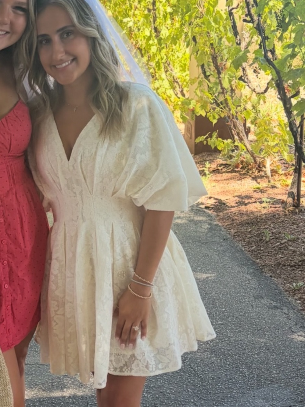 Altar'd State Cream Lace Mini Dress with Puff Sleeves